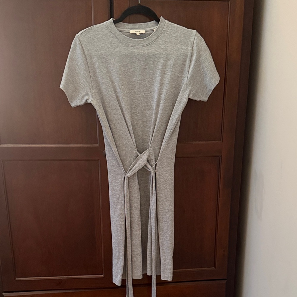 Vince Gray Tie-Waist Midi Knit Dress